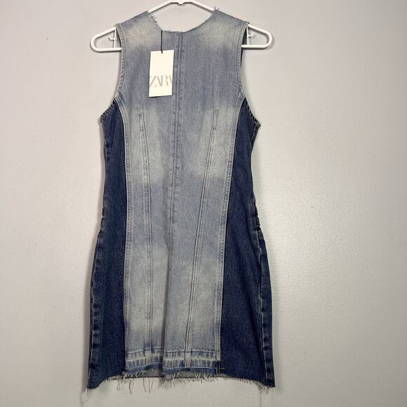 Zara Dresses & Skirts - NWT Zara Patchwork Sleeveless Denim Dress Mini Sz S Boho Contemporary